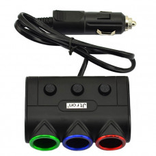 Разветвитель автоприкуривателя 3 гнезда 2xUSB 2.1 A 1 A 120 W IN-CAR 1523