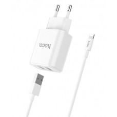 Устройство зарядное сетевое СЗУ белое 2 USB с кабелем iPhone Hoco C62A