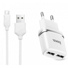 Устройство зарядное сетевое СЗУ белое 2 USB с кабелем microUSB Hoco C62A