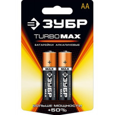 Батарейка щелочная (алкалиновая) тип AA 1.5 В 2 штуки ЗУБР Turbo MAX 59206-2C