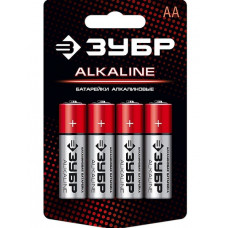 Батарейка щелочная (алкалиновая) AA 1.5 В 4 штуки ЗУБР Alcaline 59223-4C
