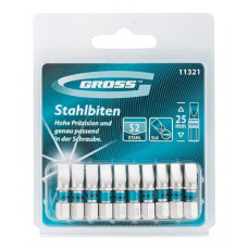 Набор бит SL6.0 х 25 мм сталь S2 10 штук Gross 11321