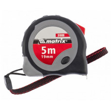 Рулетка 5 м х 19 мм обрезиненный корпус плавная фиксация Matrix Continuous fixation 31088