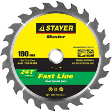 Диск пильный по дереву 190х20 мм 24Т STAYER FAST-Line 3680-190-20-24