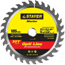 Диск пильный по дереву 185х20 мм 30Т STAYER OPTI-Line 3681-185-20-30