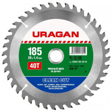 Диск пильный по дереву 185х20 мм 40Т URAGAN Clean cut 36802-185-20-40